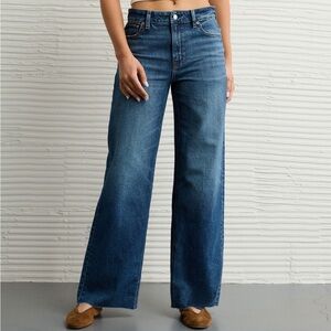 American Eagle Outfitters Women's Wide Leg Dark Blue Jeans